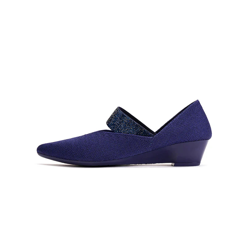 Princess Crystal Strap Mary Jane Wedges - Navy