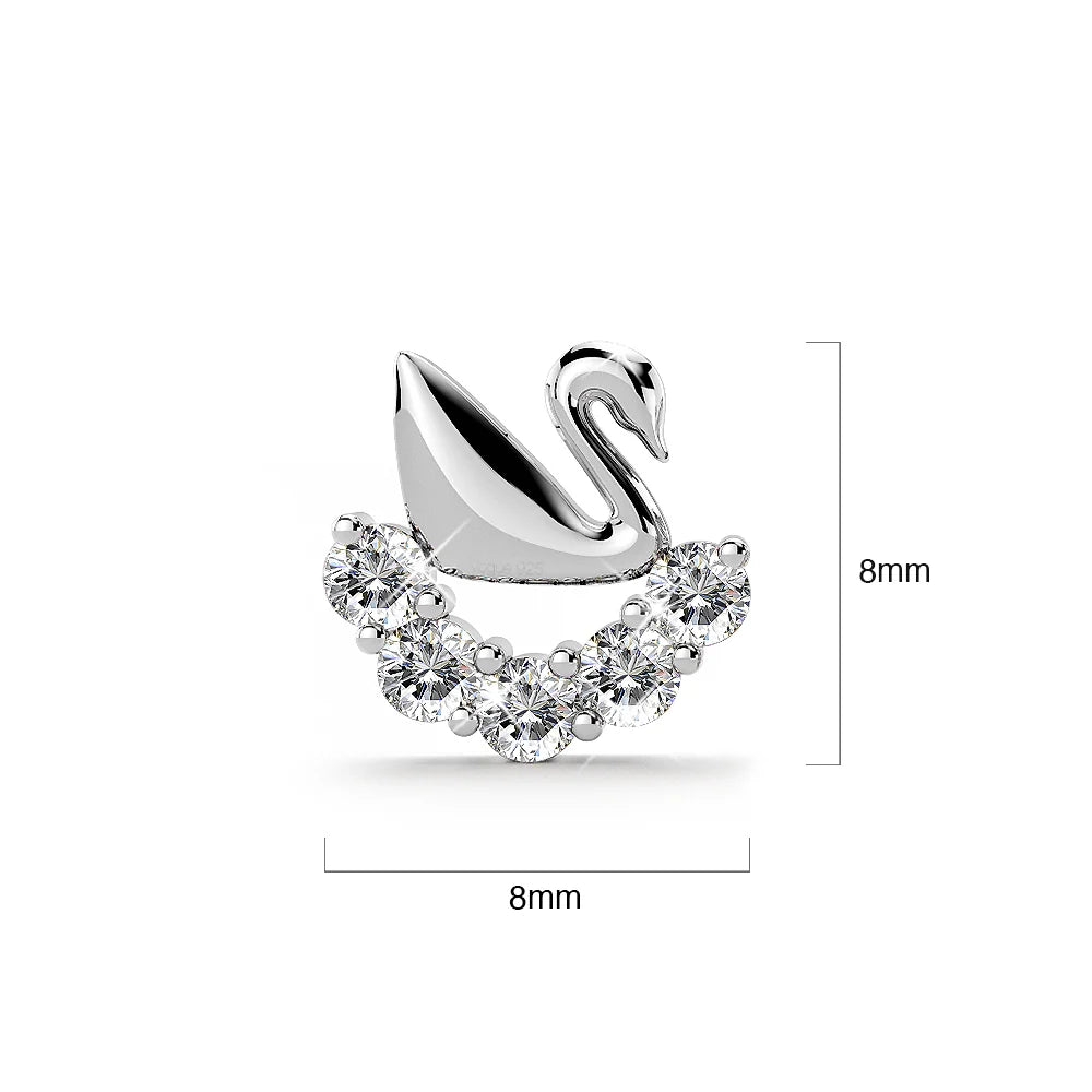 Solid 925 Sterling Silver Swans Upon Stars Earrings