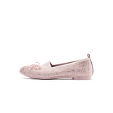 Rhinestone Bow Knit Round Toe Ballet Flats - Pink