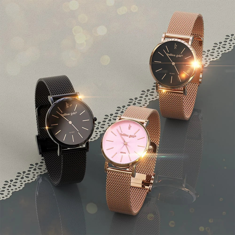 Boxed Rose Shell-pink Watch & Bracelet Set In Rose Gold