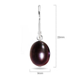 Solid 925 Sterling Silver Freshwater Pearl Drop Earrings Black