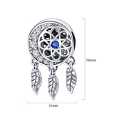 Solid 925 Sterling Silver Dream Catcher Sapphire Blue CZ Charm
