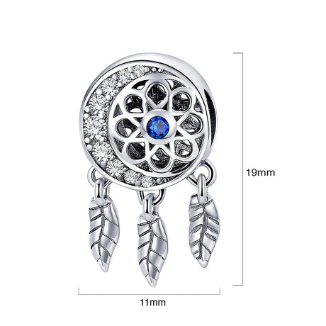 Solid 925 Sterling Silver Dream Catcher Sapphire Blue CZ Charm