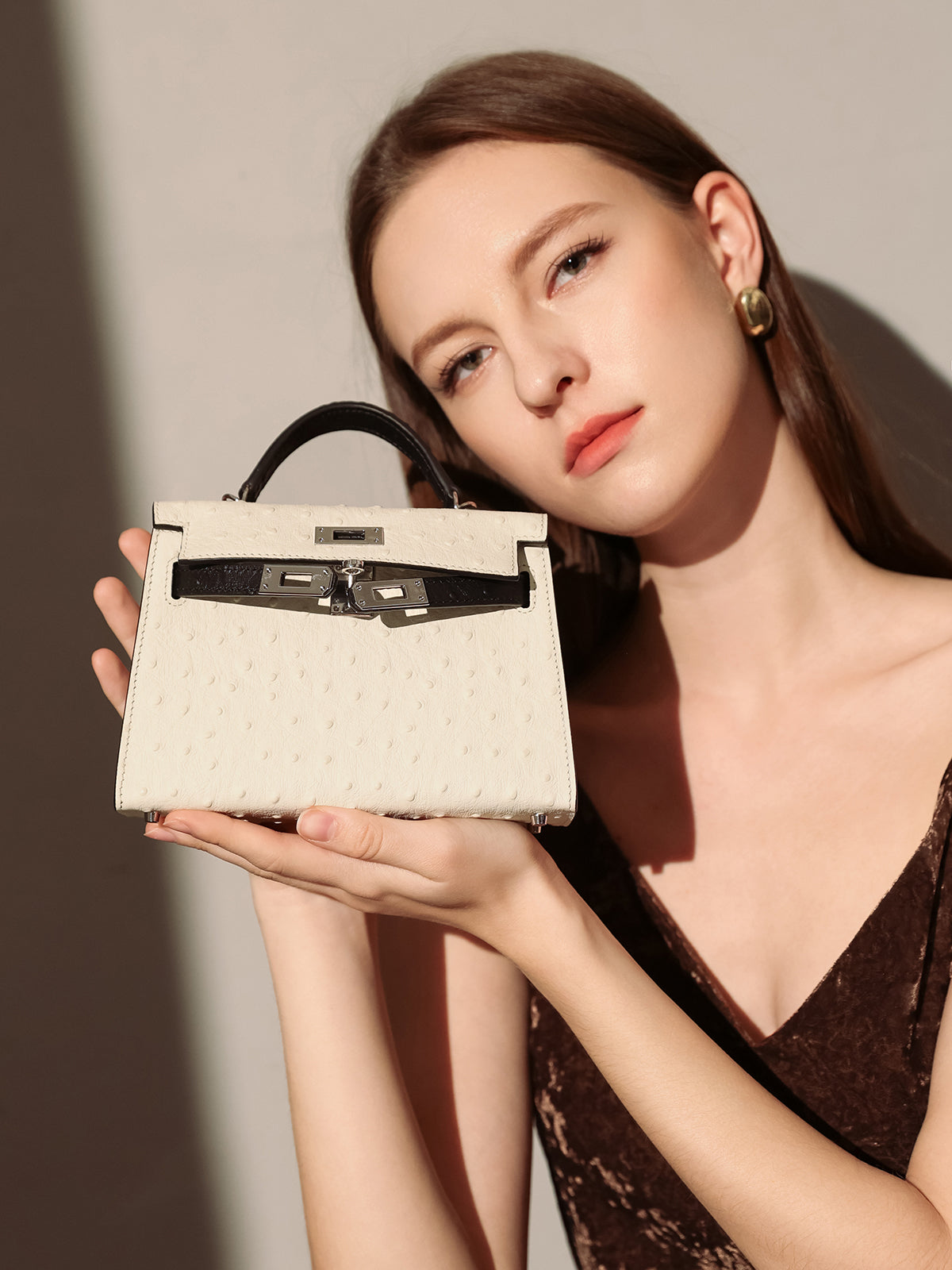Aurelia Exotic-Embossed Leather Top Handle Bag - Ivory