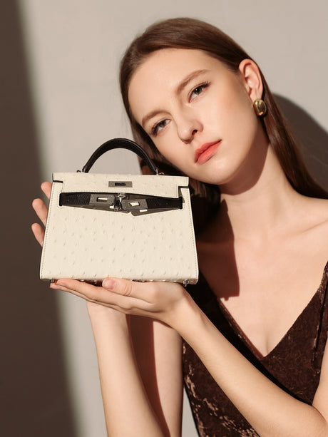 Aurelia Exotic-Embossed Leather Top Handle Bag - Ivory