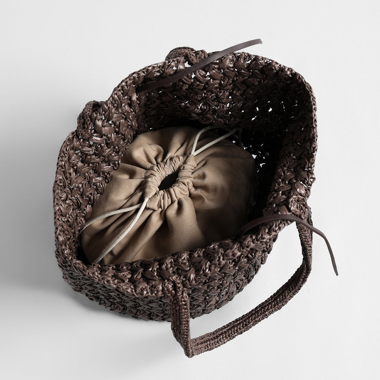 Handwoven Raffia Basket Tote - Chocolate
