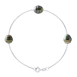 Bracelet 3 Real Cultured Tahiti Pearls Circled 8-9 mm - Longueur 42 cm
