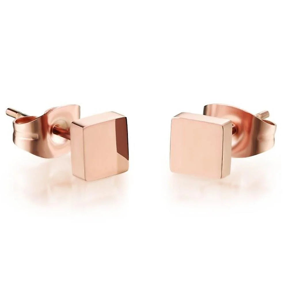 Bullion Gold Solid Shapes Stud Earrings Square Tile