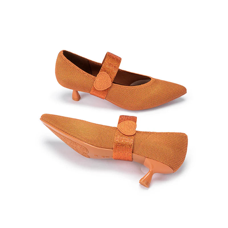 Belle Detachable Strap Mary Jane Heels - Orange