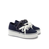 Dual Lace Platform Knit Sneakers - Navy