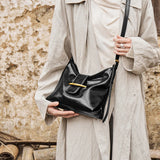 Nalandu Luxe Glossy Hobo Shoulder Bag - Black