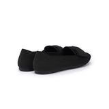 Bow Detail Round Toe Knit Flat Loafers - Black