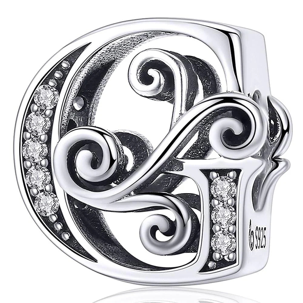Solid 925 Sterling Silver Vintage Inspired Antique Alphabet Charm