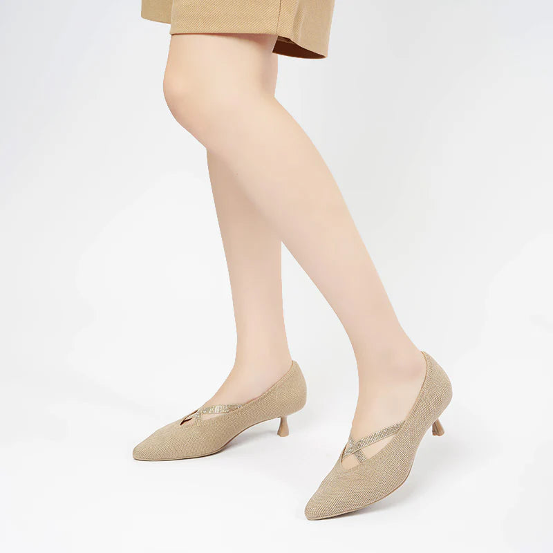 Countess Cross-Strap Kitten Heels - Sand