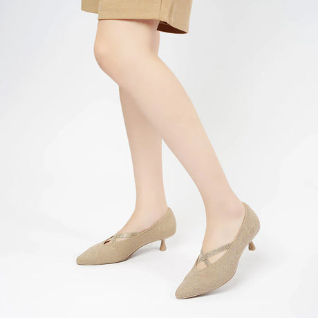 Countess Cross-Strap Kitten Heels - Sand
