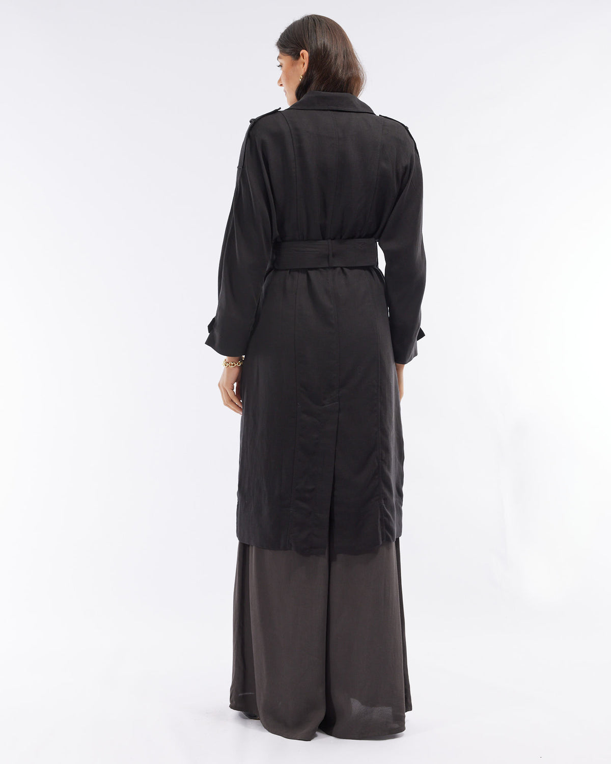 Amelius Elvie Linen Trench Coat - Black