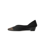 Princess Crystal Pointed Toe Wedge Pumps - Black