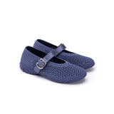 Heart Cutout Breathable Mesh Mary Jane Wedges - Denim
