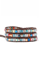 Liv Oliver Multi Crystal Leather Wrap Bracelet