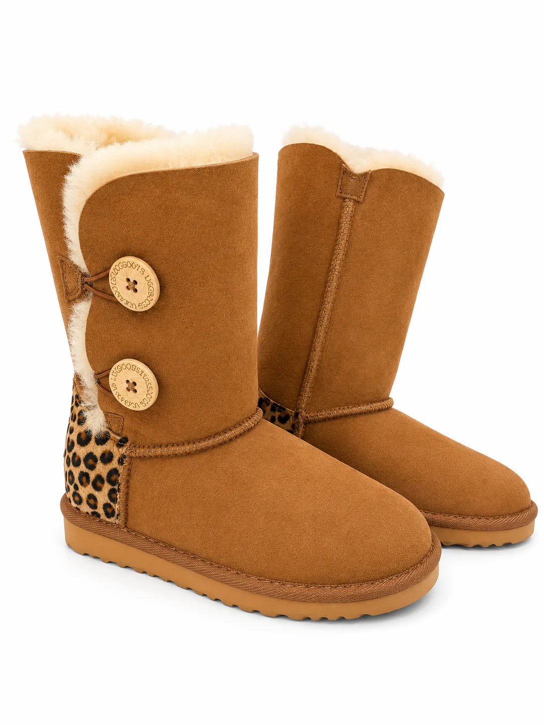 Australian Leather Ugg Button Cheetah Uggs Chesnut - AU5