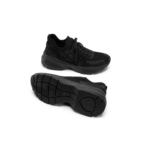 Rhinestone Mesh Knit Chunky Platform Sneakers - Black