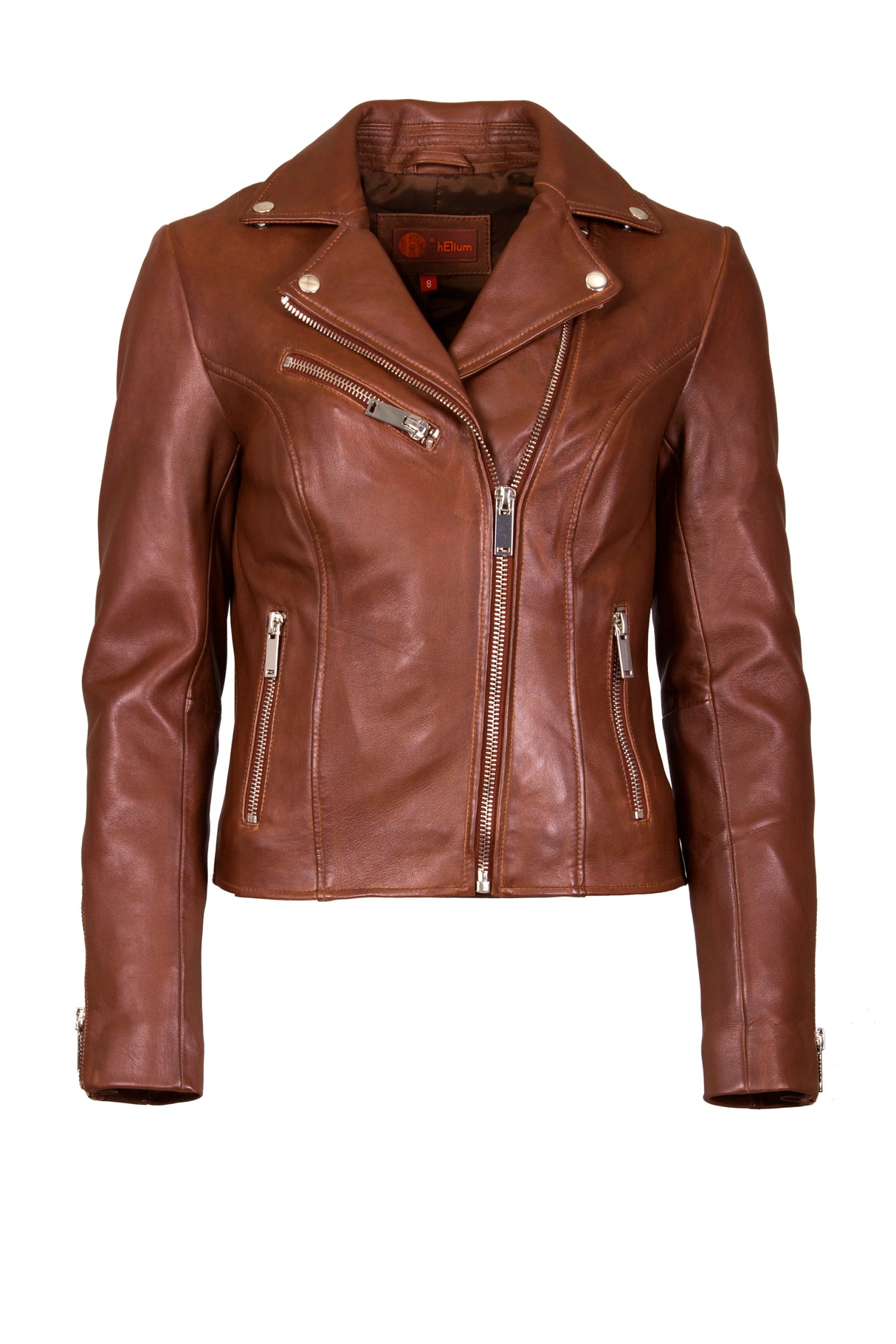 Womens Leather Jacket in Dark Tan with Zips