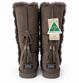 Australian Leather Ugg Long Boho Tassel Tie Sheep Skin - Chocolate - AU7