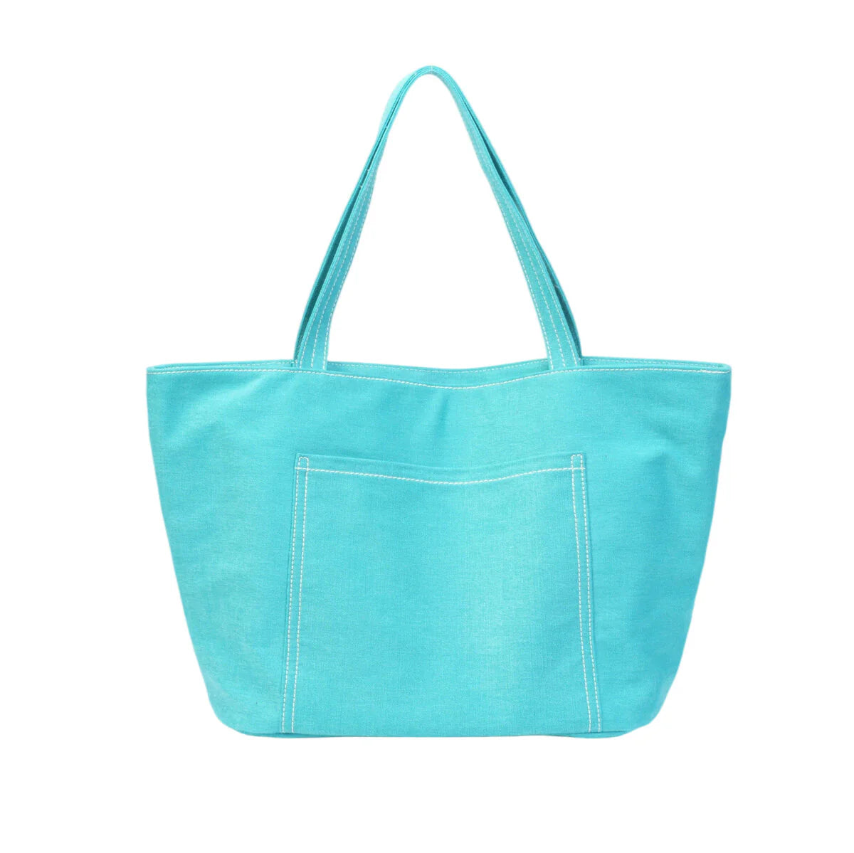 BAMEI Heavy-Duty Canvas Tote Bag with Reinforced Front Pocket & Zip Closure - Blue