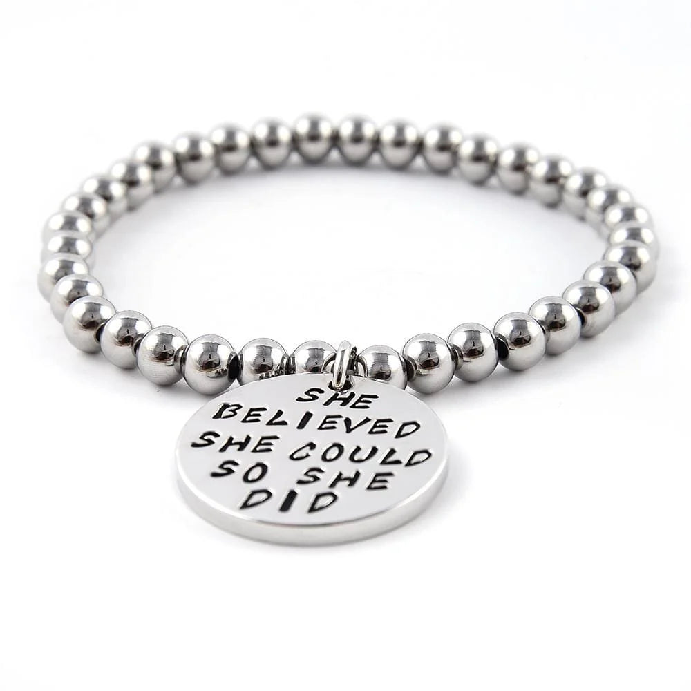 Bullion Gold She Believed She Could Inscriptions White Gold Layered Bracelet