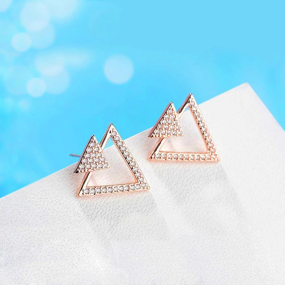 Bullion Gold Inverted Pyramid Stud Earrings Rose Gold