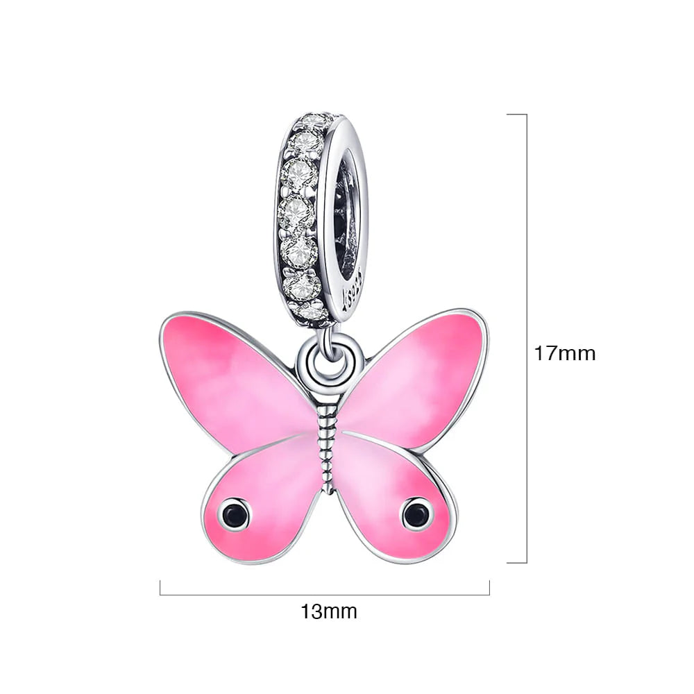 Solid 925 Sterling Silver Pink Sweet Butterfly Pandora Inspired Charm