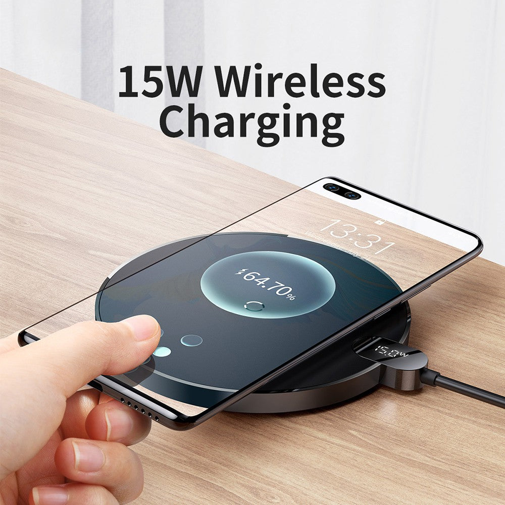 Baseus Digital LED 15W Fast Charging Wireless Phone Charge Pad Type-C USB - Black