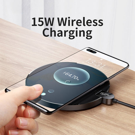 Baseus Digital LED 15W Fast Charging Wireless Phone Charge Pad Type-C USB - Black