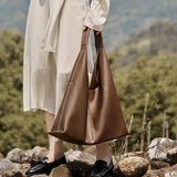 Nalandu Soft Slouch Genuine Leather Oversized Tote Bag - Coffee