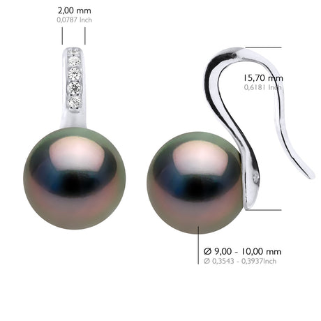 Earrings Real Cultured Tahiti Pearls Round 9-10 mm - Longueur 42 cm