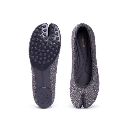 Glam Rhinestone Split Toe Flats - Grey
