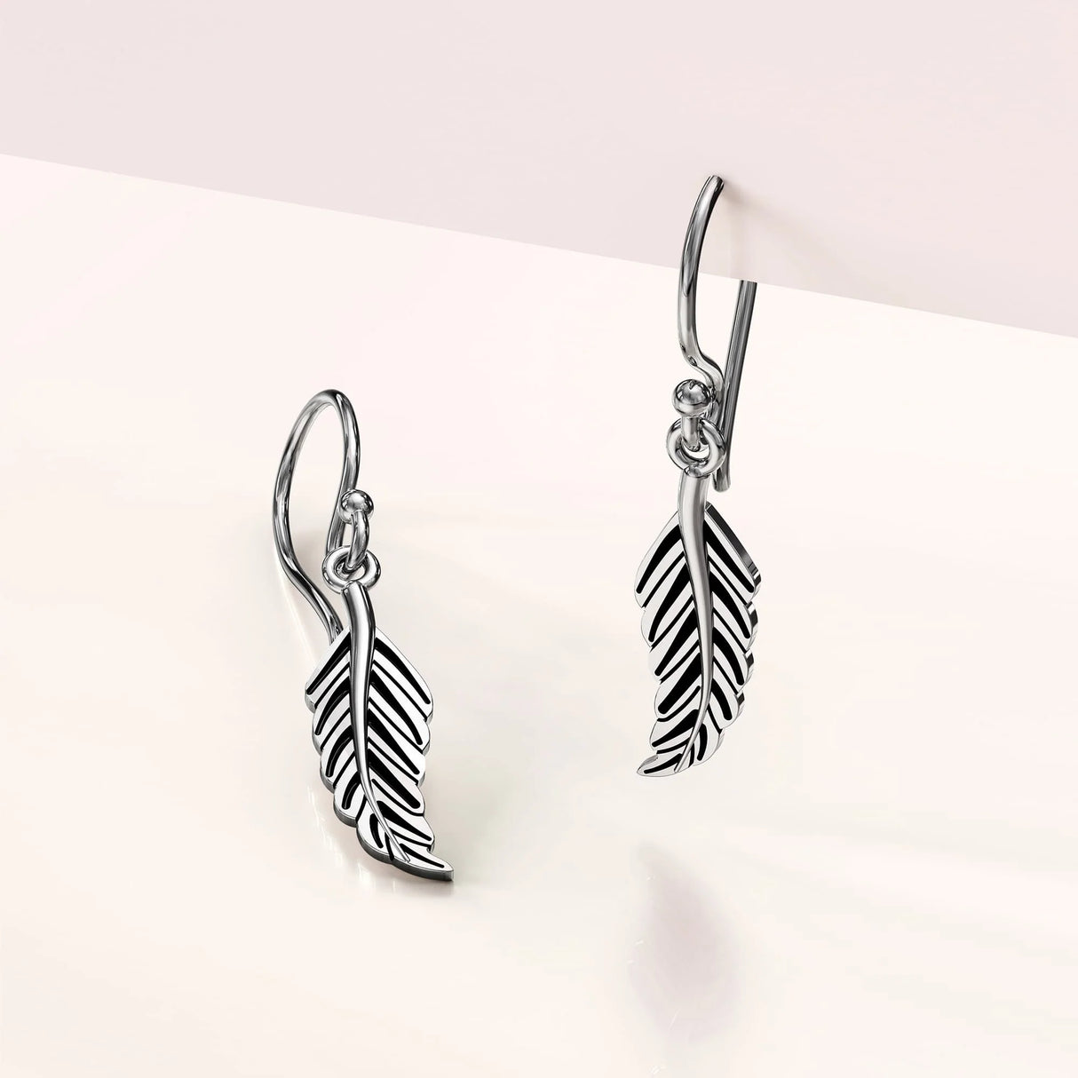 Solid 925 Sterling Silver Antique Feather Leaf Dangle Earrings