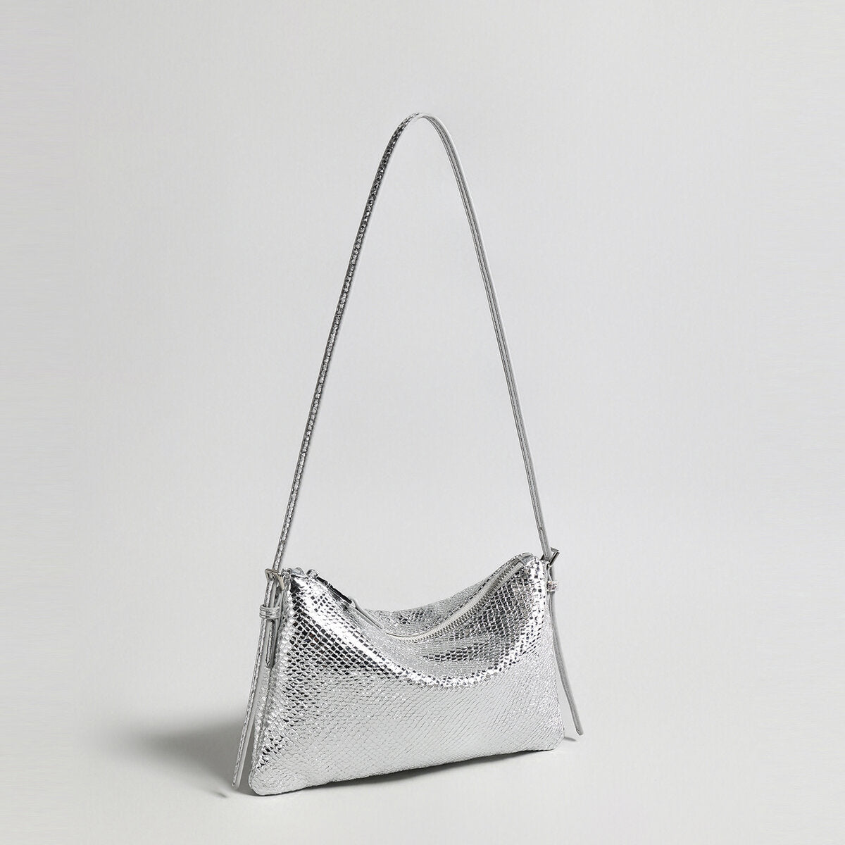 Snake-Embossed Lambskin Mini Hobo - Silver
