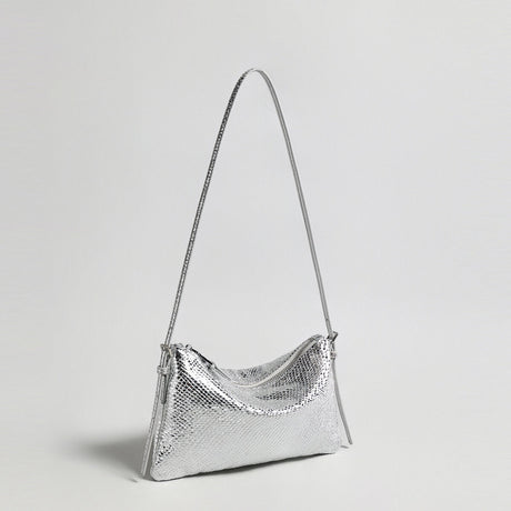 Snake-Embossed Lambskin Mini Hobo - Silver