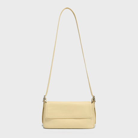 Premium Calfskin Leather Baguette Shoulder Bag - Yellow