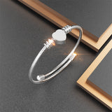 Bullion Gold Heart Motif Charmed Stretched Spiral Coil Bangle White Gold Layered