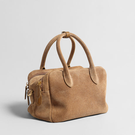 Suede Leather Bowling Bag - Camel