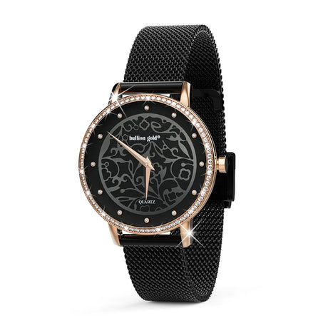 Bullion Gold Bullion Gold Elite Watch Embellished with Rhinestone - Rose Gold and Black