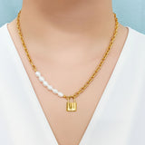 Bullion Gold Elinor Freshwater Baroque Pearls Lock-Pendant Necklace