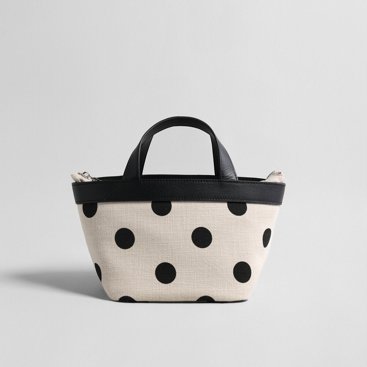 Polka Dot Cotton-Linen Canvas Mini Tote Bag - Ivory