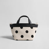 Polka Dot Cotton-Linen Canvas Mini Tote Bag - Ivory
