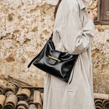 Nalandu Luxe Glossy Hobo Shoulder Bag - Black