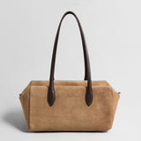 Suede Leather Structured Pillow Tote Bag - Camel