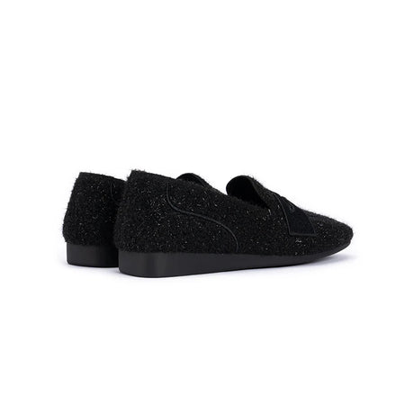 Versatile Soft Sole Slip On Tweed Loafers - Black