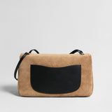 Quilted Suede Box Flap Bag - Camel